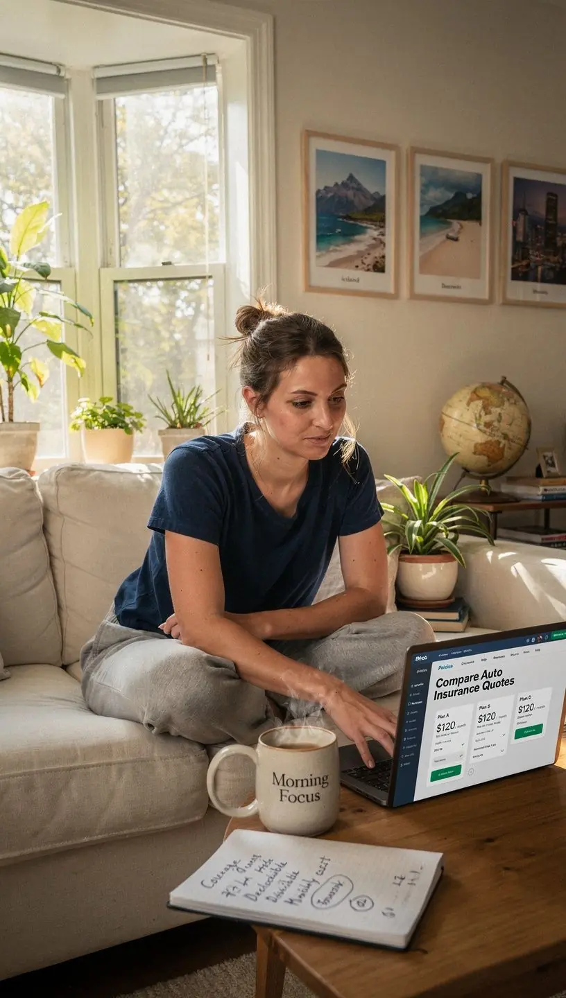 Mężczyzna w biurze analizujący ceny ubezpieczeń samochodowych na tablecie.