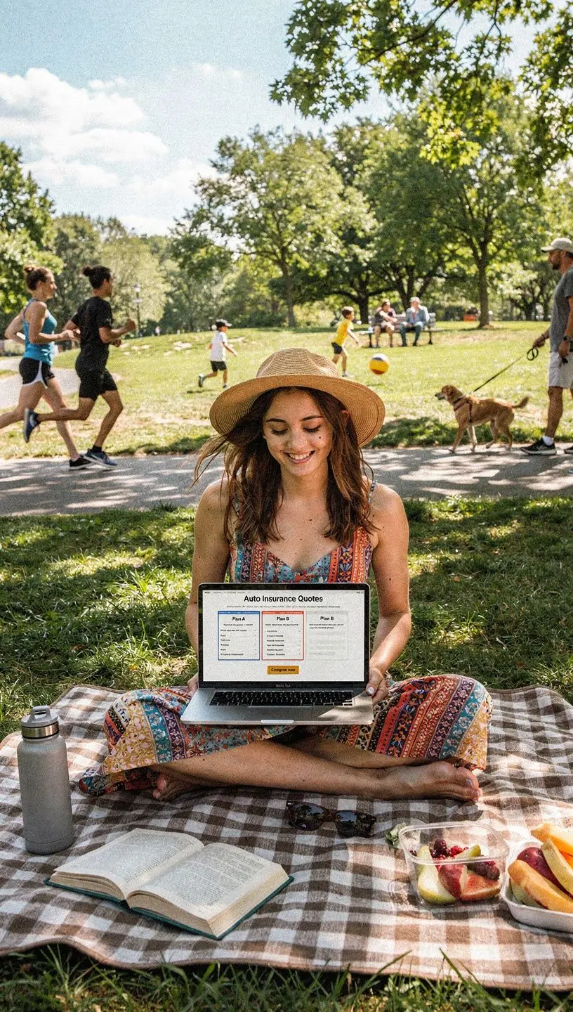 Grafika przedstawiająca porównanie różnych ofert ubezpieczeń samochodowych na ekranie komputera.